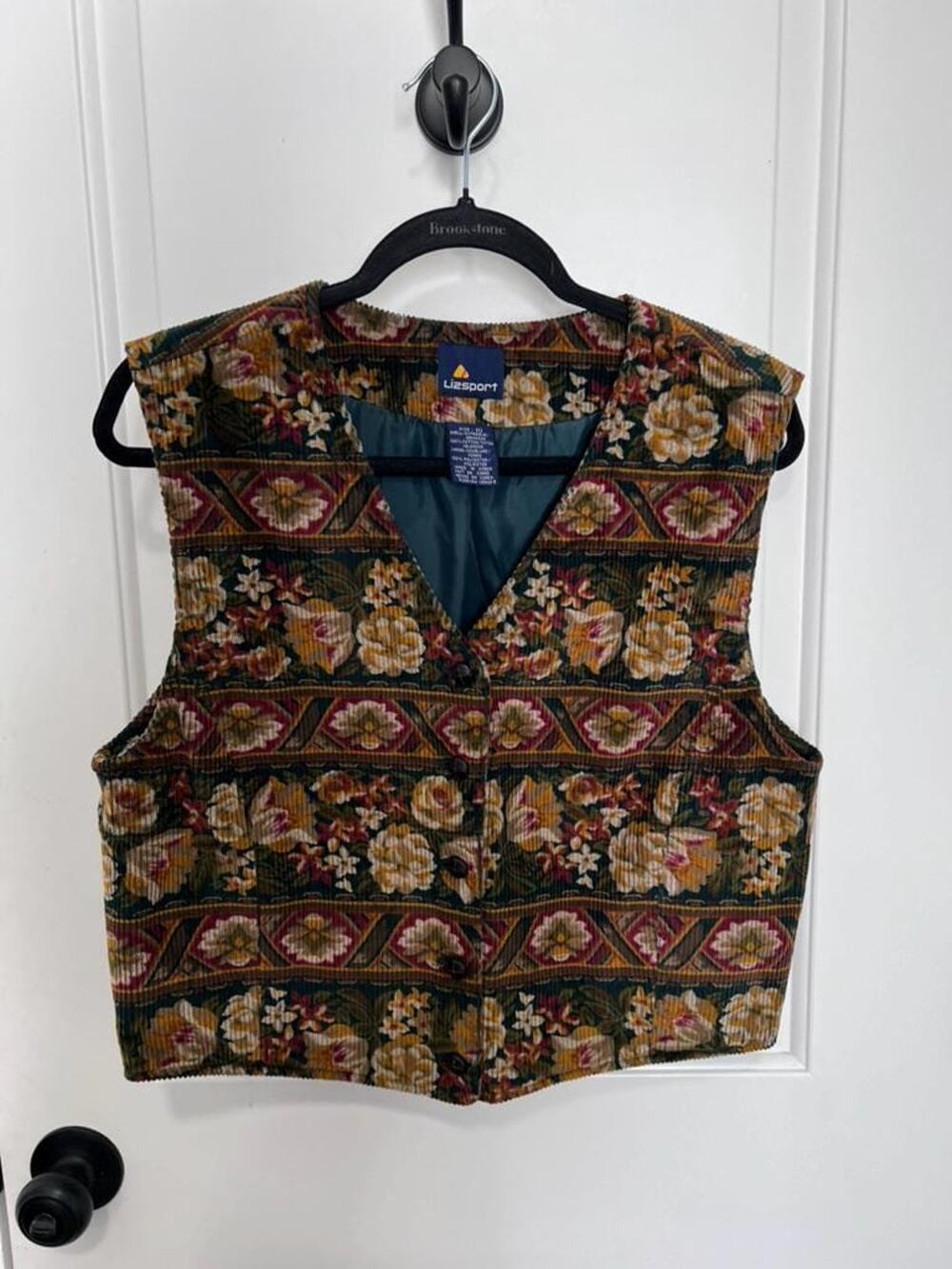 Vintage 90s Floral Cottagecore Corduroy Vest | Lizsport Cotton Button Front Vest